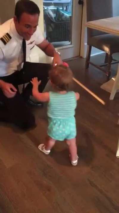 Dad's reaction to his daughter's first steps