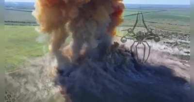 Ukrainian drone triggers a big explosion in Novodonetske. June 2024
