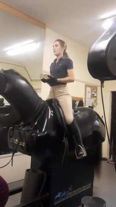 Mechanical horse centered riding lesson