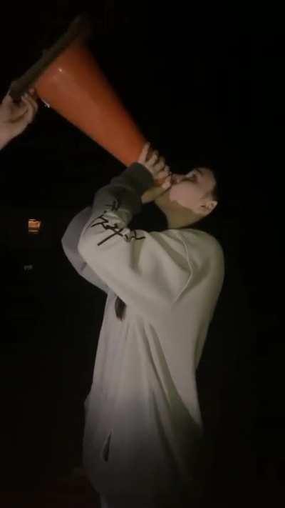 Shotgunning beer out of a filthy traffic cone 🦠🤢