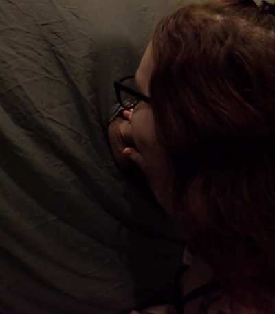 Worshipping his cock thru our at home gloryhole pt2