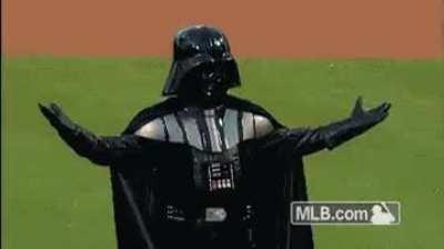 Darth Vader throws first pitch using too much force