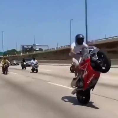 Wearing shorts while doing a wheelie