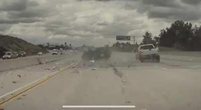 Car launched into the air after a wheel detach