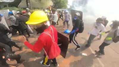 Myanmar protestors have started defending themselves against the fascist military.