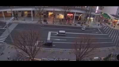 Person does a doughnut at an intersection, crashes and totals their car.