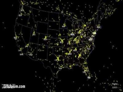 Air traffic over the United States on September 11, 2001.