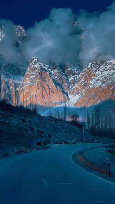 POV while driving towards Passu cones on KKH, Pakistan.