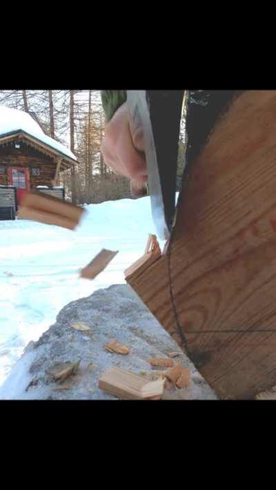 Me testing out an old Finnish axe I just restored. Cutting a curve on some 3/4