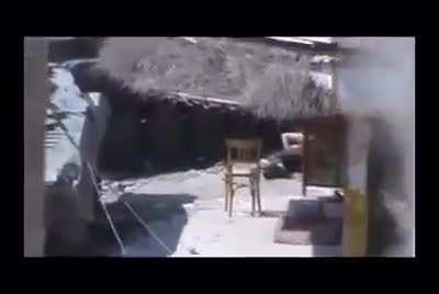 Syrian Army soldier is hit by rifle fire the moment he emerges from a building - Deir ez-Zor - 1/27/2013