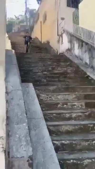 To down the stairs with a bike