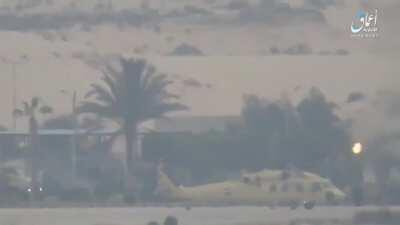 ISIS fighters hit a UH-60 helicopter carrying Egyptian Defense and Interior Ministers with a Kornet Missile near Al-Arish, Sinai (December 21st, 2017)