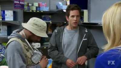 One of my favorite Dennis moments. The way his demeanor changes is incredible. Also, Charlie not being able to conceal his laughter makes it even better.