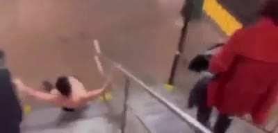 Drunk fight in a subway station