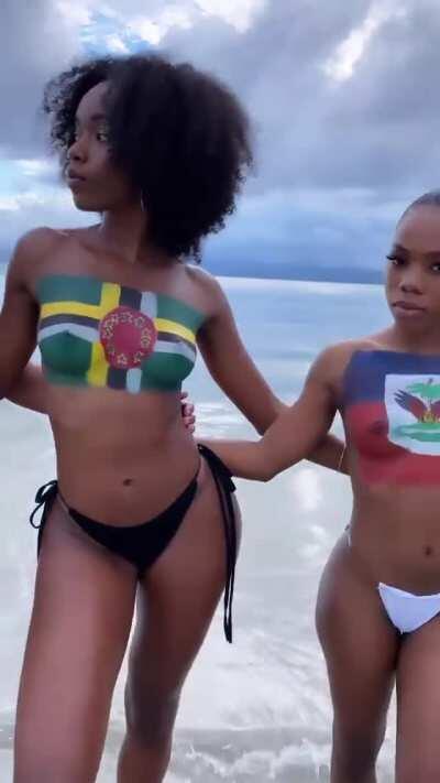 Caribbean Women with their country flags painted on them