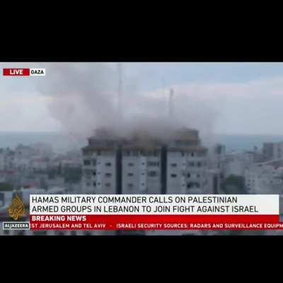 Missile on Palestine tower caught on aljazeera 