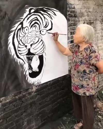 Wall painting a tiger