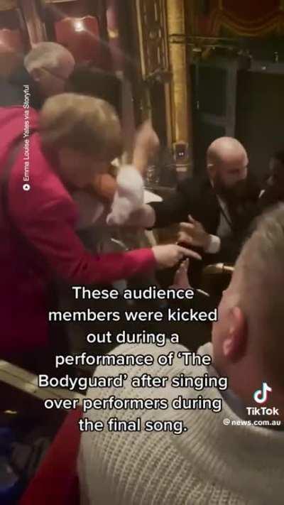 Audience members kicked out after singing during a theatre performance