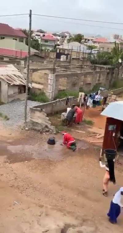 Santa Claus working through water crisis