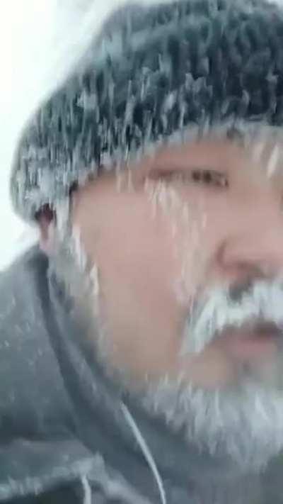 Guy recording himself taking a walk outside at -50°C in the coldest city in the world, Yakutzk.