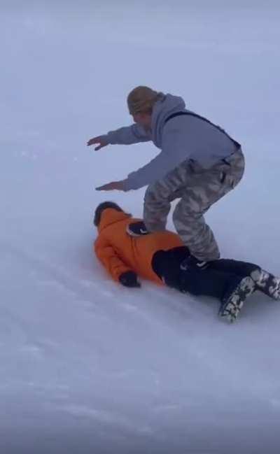 Just helping a dude who forgot his snowboard.