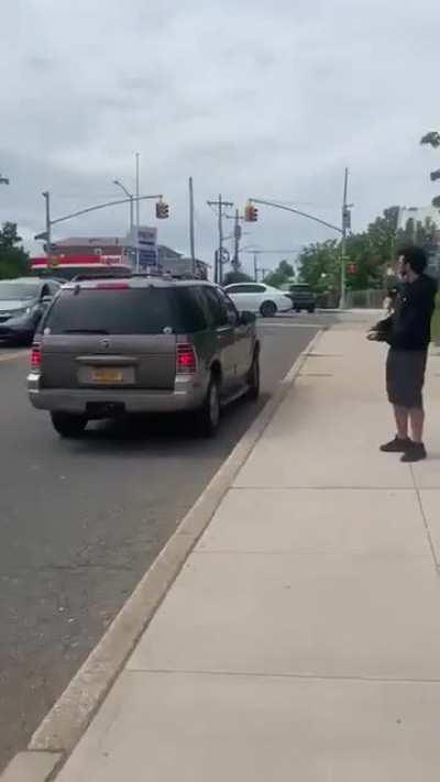 Protest police. Throw shit and stranger's car. Guy is a Mall Ninja. &quot;cALL tHe pOLiCe!&quot;