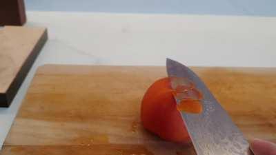 Freshly sharpened knife vs tomato