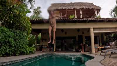 Dared by u/Curious_Minx_ to &quot;go to the pool naked&quot; I slow-mo'd my jump. Lol [f] (monthly challenge)