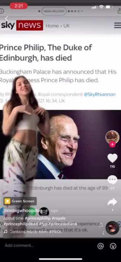 Prince Philip dies. Guess it's time to dance.