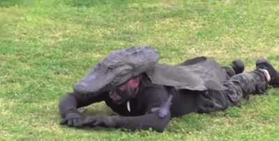 Texas man uses Gator suit to get up close to alligators.