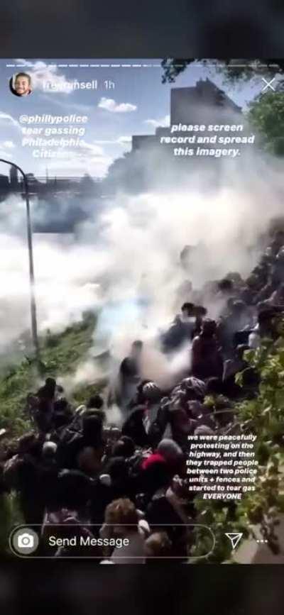 Philly police trapping peaceful protesters in between units and tear gassing them.