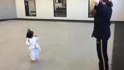 3 year old Taekwondo white belt learning the students creed.