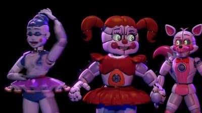 Sister Location 2: Ballora Can't Stop Spinning While Baby And Foxy Look On In Confusion