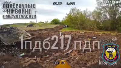 Russian kamikaze drones working on AFU armored vehicles attempting to cross the Sumy-Kursk Oblast border