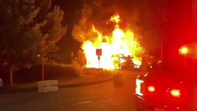 This was the scene at a large encampment fire at Fremont Brewing in Ballard, Leary Triangle last night.