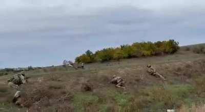 Russian soldiers with a BMP-1 surrender to the Ukrainian troops.