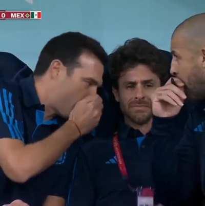 Pablo Aimar looking extremely nervous on the bench during Argentina-Mexico