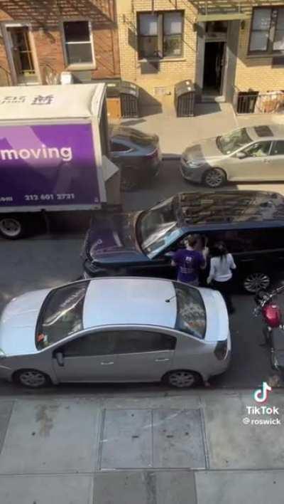 Women in full size SUV in NYC upset there isn’t more space to squeeze through.  