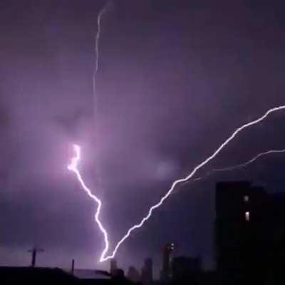 Spectacular ground-to-cloud lightning over Burleigh Heads, Australia.