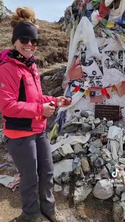 If she climbed a bit higher, instead of visiting her father’s memorial on Mt. Everest, she could have visited her Pop-sicle.