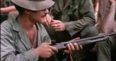 American soldiers smoking marijuana through a shotgun (1970)