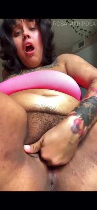 Spreading that hairy pink pussy &amp;amp; putting all her fingers inside