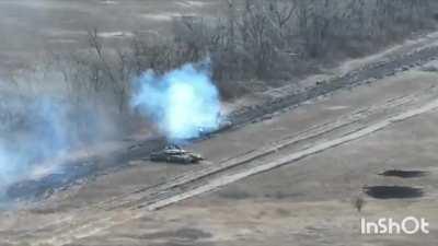 Ukrainian drone records a Russian tank attempting to flee but is hit by Ukrainian artillery then later a group of Russian soldiers unload from a BMP at the exact same intersection and take hits (both part of the Russian attack on Vuhledar, Donetsk Oblast 