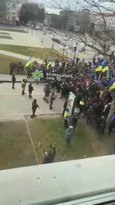 Different view of Ukrainian people protesting again Russias occupation