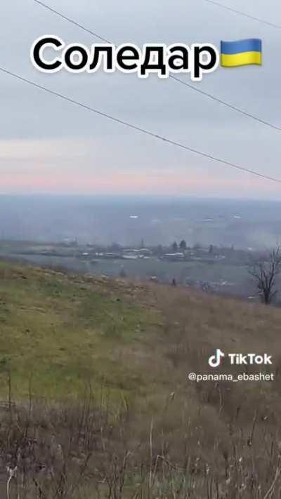 Ukrainian unit on the high ground outside Soledar observing the ongoing fighting below