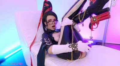 Bayonetta Cosplayer Rides Cock Sucks Dildo Gets Cum Shows Off Big Tits