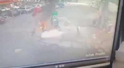 Motorcycle suddenly ignites while refilling gas tank 