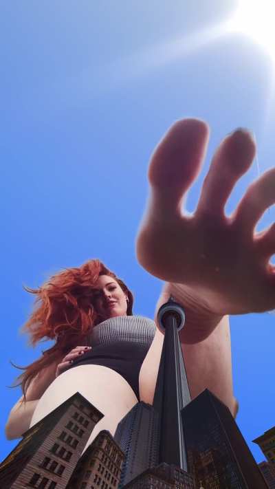 Giantess Ginger teases and tramples