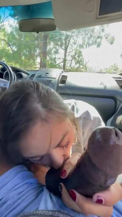 Latina slurping on a BBC in the car