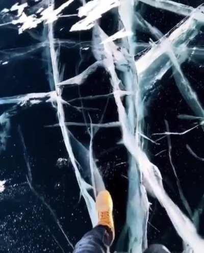 Walking on frozen Lake Baikal